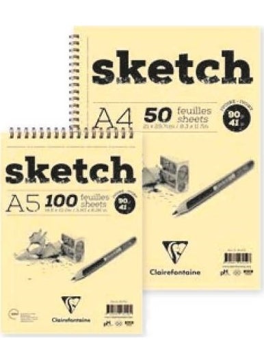 Clairefontaine Ivory Sketch Sketch Drawing Notebook A5 with Spiral Top 90 Gr. 100 Sheets 