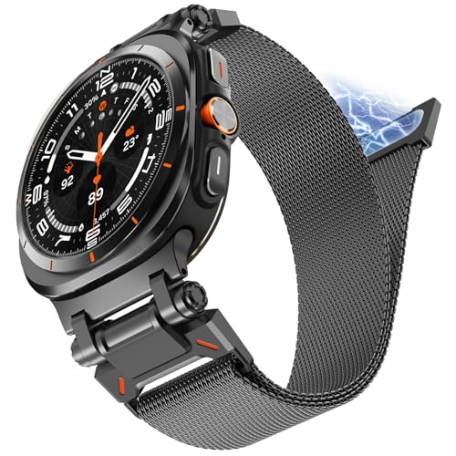 NewWays Milanese Loop for Galaxy Watch Ultra 2025 Bands 47mm for Men Magnetic Strap Stainless Steel Connector Military Rugged Galaxy Watch Ultra Bands Black - Image 1