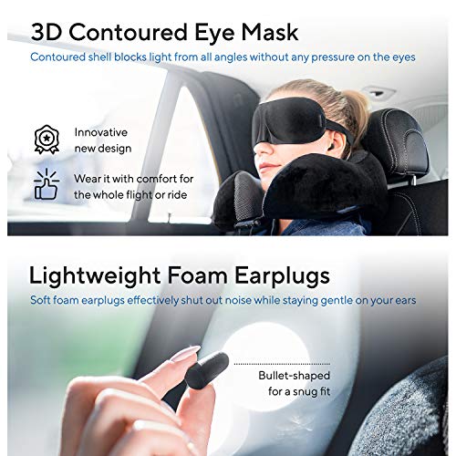 Proglobe Travel Blanket Luxury Travel Set - Ergonomic Airplane Neck Pillow 100% Pure Memory Foam and Super Soft Fleece Blanket - Premium 3D Sleep Mask & Earplugs - Ultimate 4-in-1 Traveling Kit Black - Image 5