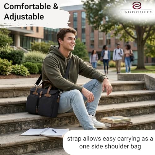 Handcuffs Canvas Messenger Bag For Men | Durable Vintage Crossbody Bags With Multiple Pockets | Side Sling Bag For College Office Travel & Everyday Use (Black) - Image 4