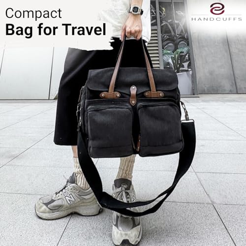 Handcuffs Canvas Messenger Bag For Men | Durable Vintage Crossbody Bags With Multiple Pockets | Side Sling Bag For College Office Travel & Everyday Use (Black) - Image 5