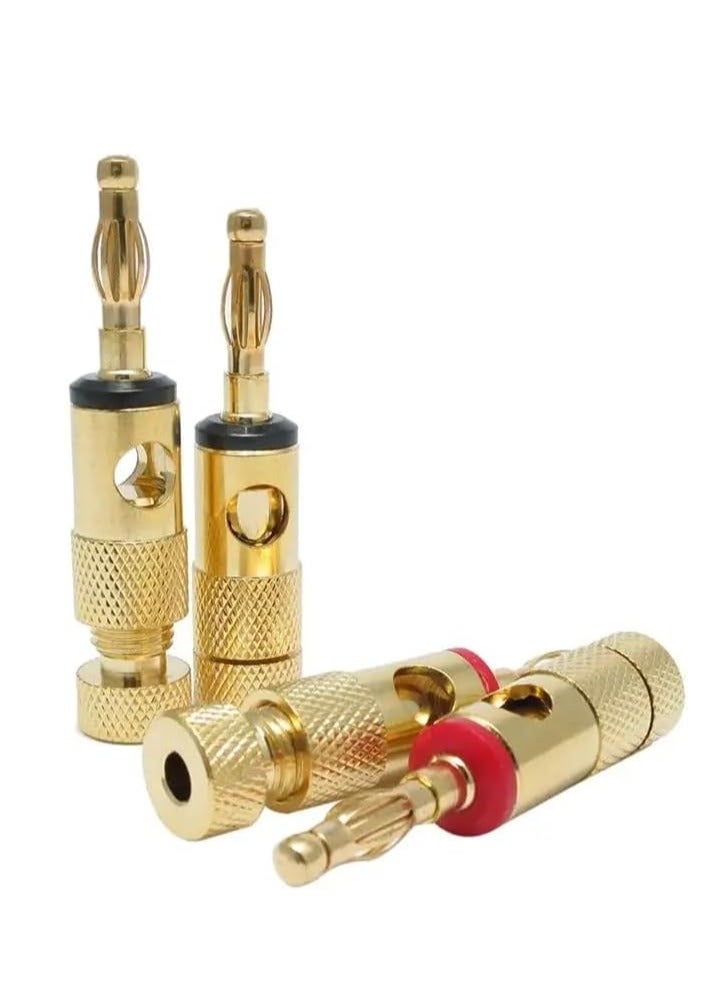 2 Pairs Gold Plated Speaker Banana Plugs – Open Screw Type Connector for Speaker Stereo Wire, Home Theater Audio (4 pcs/2 Red 2 Black) - Image 1