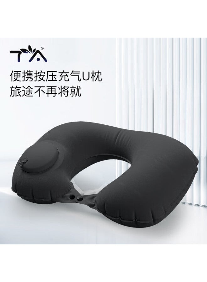 TA Ta Inflatable U-shaped Neck Pillow For Travel, Airplane, High-speed Rail, Car, Neck Support Cushion, Black  - Image 1