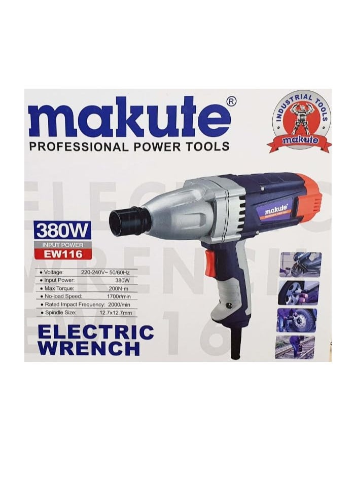 Electric Impact Wrench 360W with Variable speed and 360 degree adjustable side handle  for Loosening of wheel bolts and nuts Metal construction and   DIY projects(EW116)