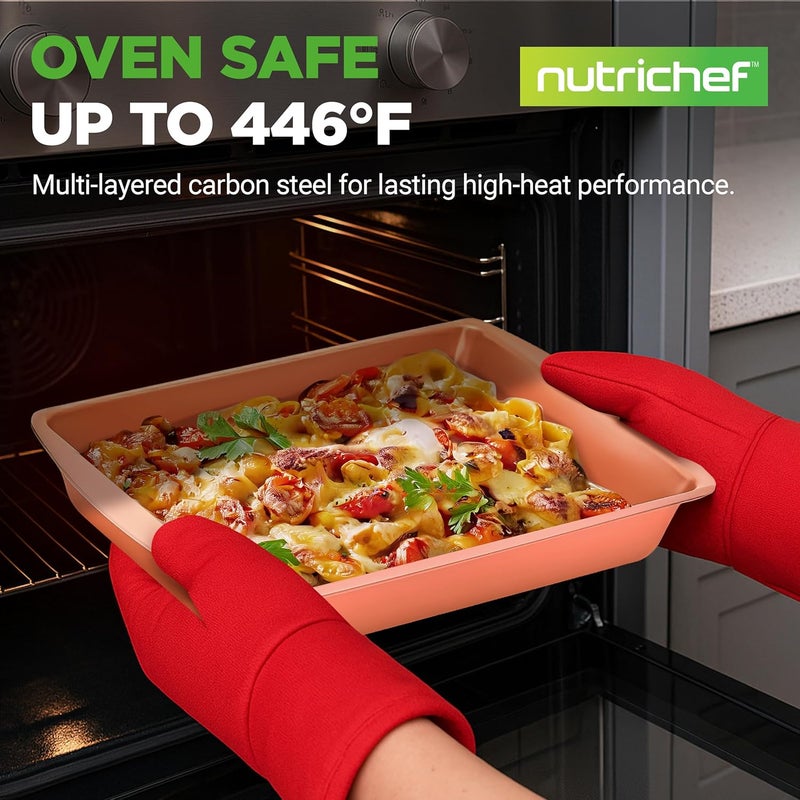 NutriChef 5‑Piece Non‑Stick Bakeware Set – Premium Carbon Steel Baking Pans Set with Silicone Handles, Stackable Oven Pan Set for Cookies, Sheet Cakes, & Roasting - Image 2