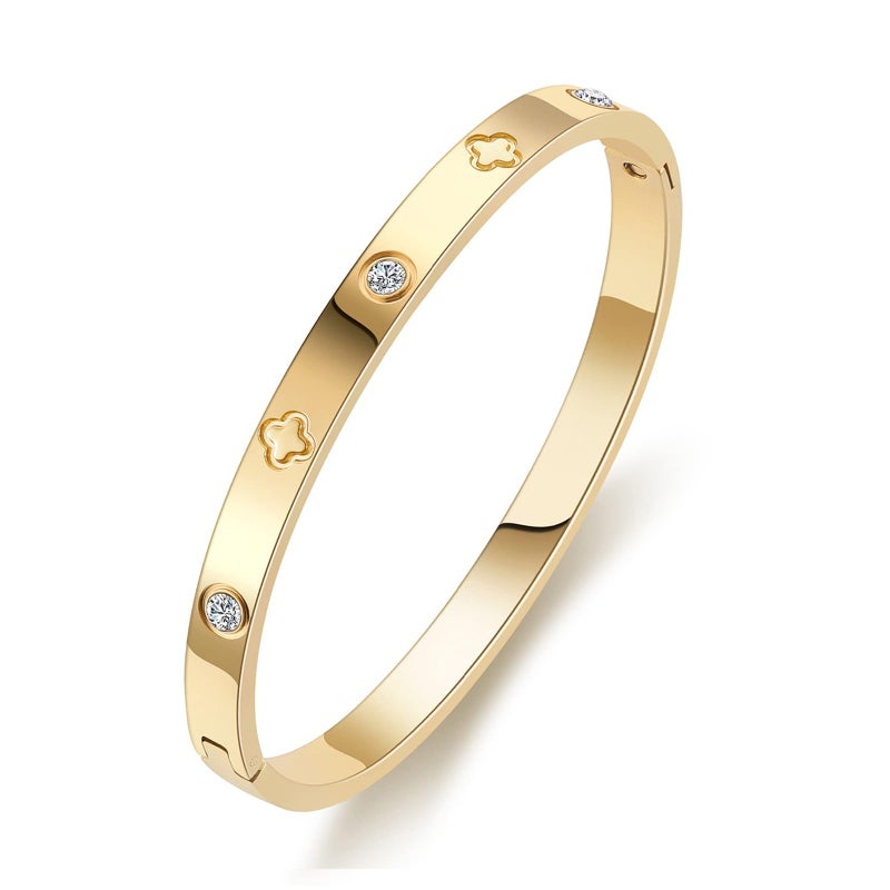 PDWZNBA 18K Gold-Plated Love Friendship Bracelets Trendy Stainless Steel Bangle Jewelry Gifts for Women - Image 1