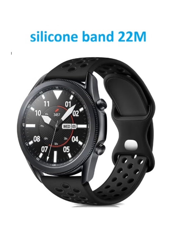 سوار ساعة من السيليكون جيد التهوية متوافق مع الساعات الذكية مقاس 22 ملم - ( اسود ) - Image 1