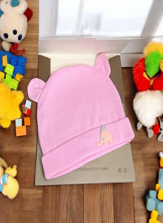 FAMWRAPZ Adorable Baby Bear Beanie Cap Elephant Design Soft & Lightweight Cotton Fits 3-9 Months Newborn Gift Cozy & Breathable Elegant Gift Box Ideal for Baby Showers, Birthdays Pink - Image 4