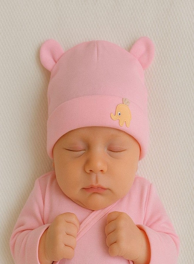 FAMWRAPZ Adorable Baby Bear Beanie Cap Elephant Design Soft & Lightweight Cotton Fits 3-9 Months Newborn Gift Cozy & Breathable Elegant Gift Box Ideal for Baby Showers, Birthdays Pink - Image 2