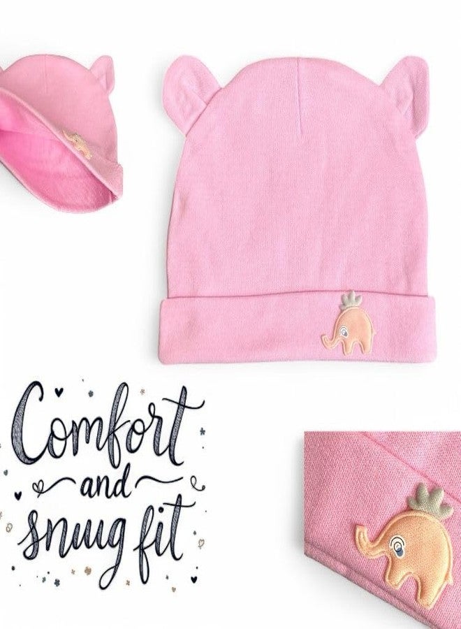 FAMWRAPZ Adorable Baby Bear Beanie Cap Elephant Design Soft & Lightweight Cotton Fits 3-9 Months Newborn Gift Cozy & Breathable Elegant Gift Box Ideal for Baby Showers, Birthdays Pink - Image 3