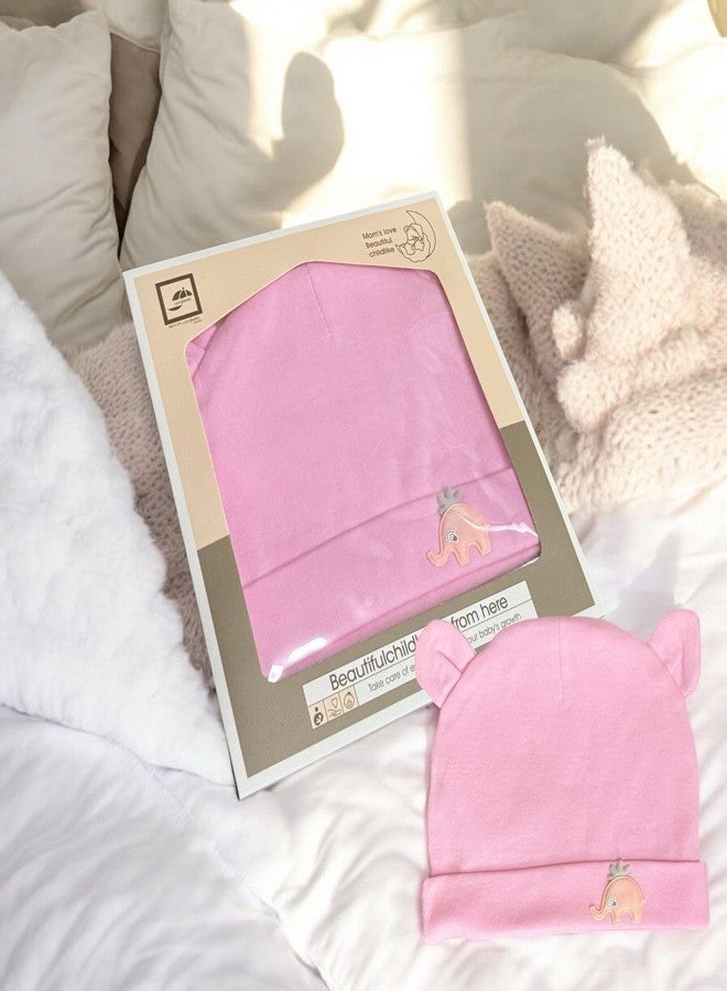 FAMWRAPZ Adorable Baby Bear Beanie Cap Elephant Design Soft & Lightweight Cotton Fits 3-9 Months Newborn Gift Cozy & Breathable Elegant Gift Box Ideal for Baby Showers, Birthdays Pink - Image 5