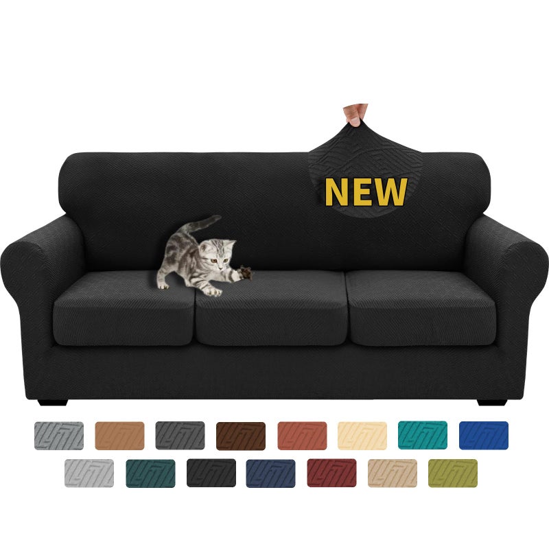 XINEAGE 2025 New 4 Pieces Couch Covers for 3 Cushion Couch Super Stretch Thick Soft Sofa Cover Anti Slip Sofa Slipcover Dogs Cats Furniture Protector Black 7191