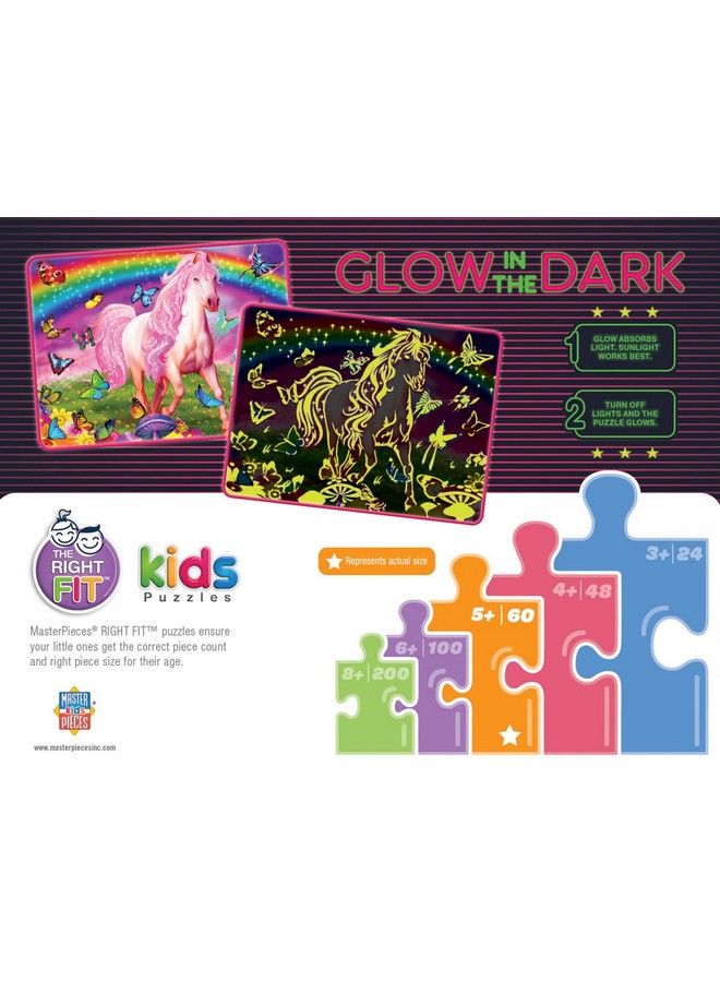 MasterPieces 60 Piece Glow In The Dark Fantasy Puzzle For Kids Rainbow World 14"X19" - Image 4