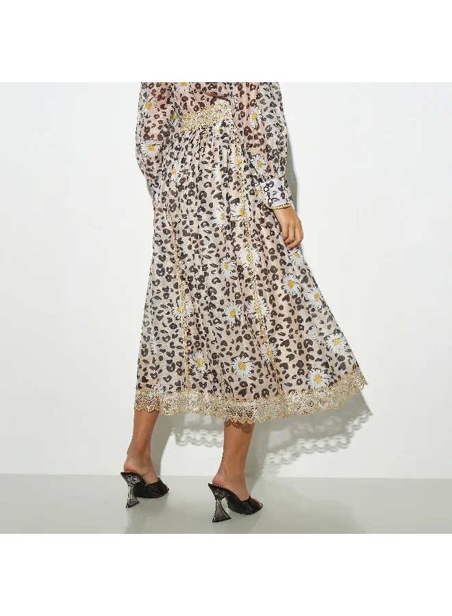 2Xtremz 2Xtremz All-Over Animal Print A-line Skirt with Lace Detail