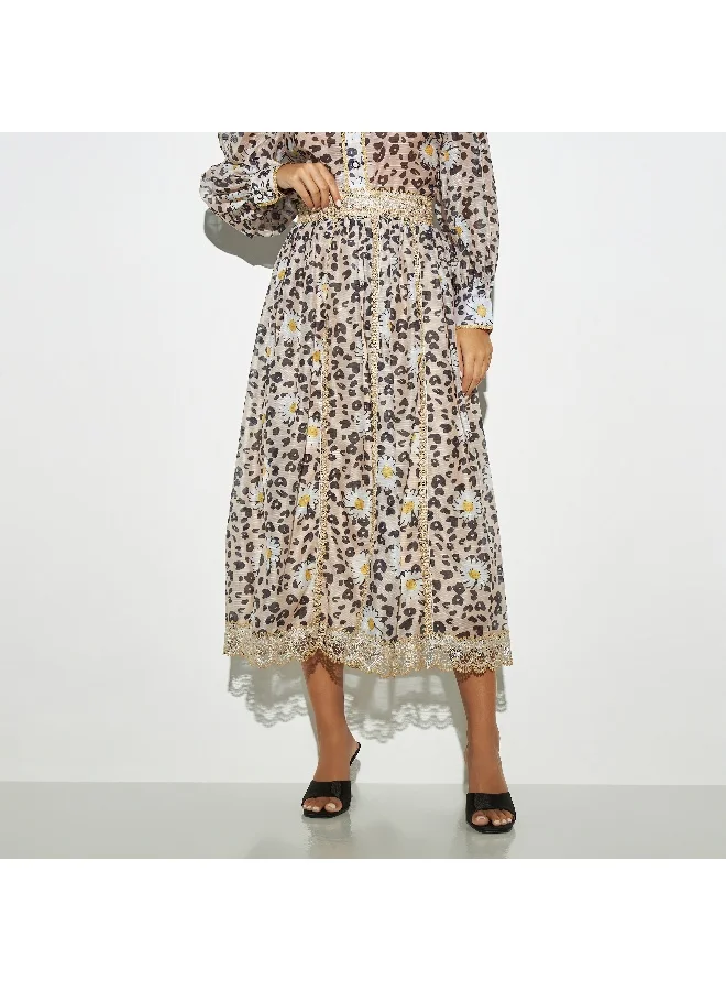 2Xtremz 2Xtremz All-Over Animal Print A-line Skirt with Lace Detail