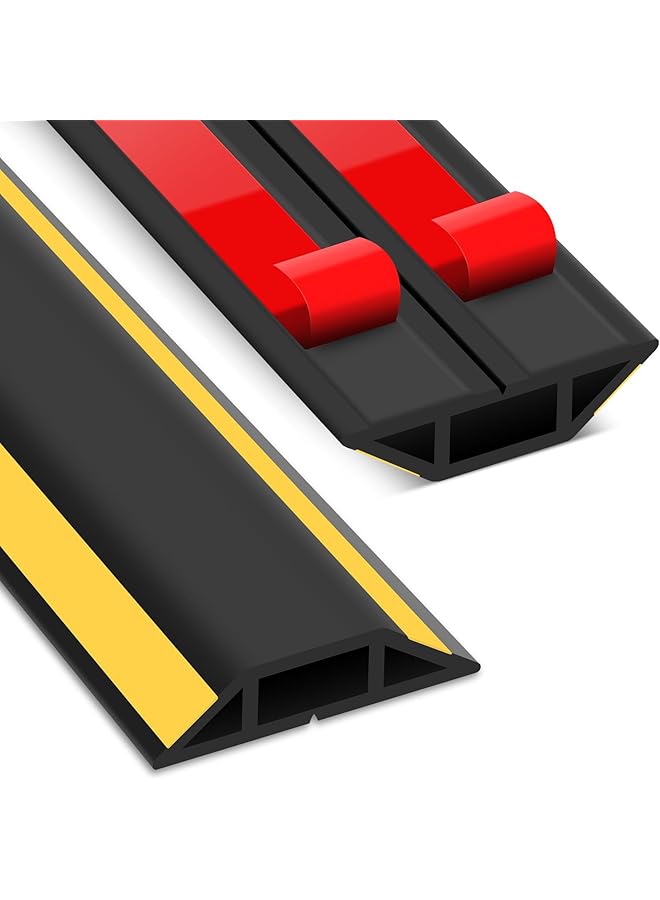 Floor Cable Cover, 2M, Black and Yellow, 50 x 14mm, Self-Adhesive, Industrial, Cable Protector, Cord Organizer, Trip Hazard Prevention