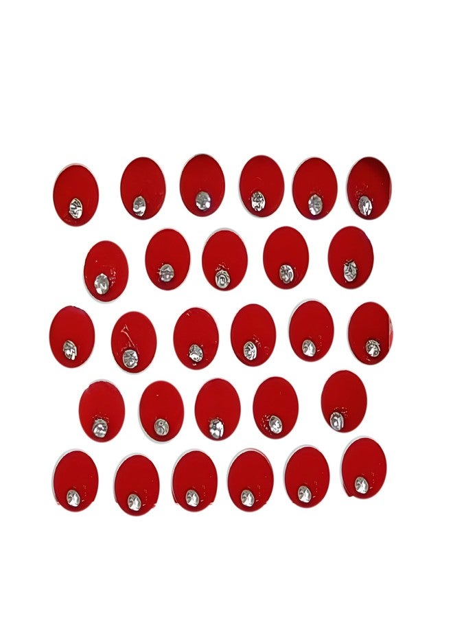 بندي جبهة حدود حجر يومي هندي عام مجموعة مجوهرات بوليوود العصرية بندي صغيرة للنساء مثالية للمناسبات والملابس العادية (أحمر) - Image 1