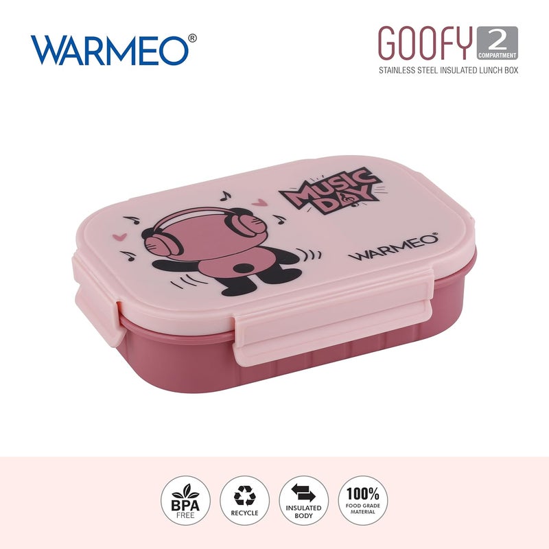 WARMEO صندوق غداء معزول غوفي مع قسمين خالي من BPA، صندوق غداء للأطفال، مثالي للمدرسة، النزهات، المكتب والأنشطة الخارجية - 500 مل وردي، فولاذ مقاوم للصدأ - Image 2