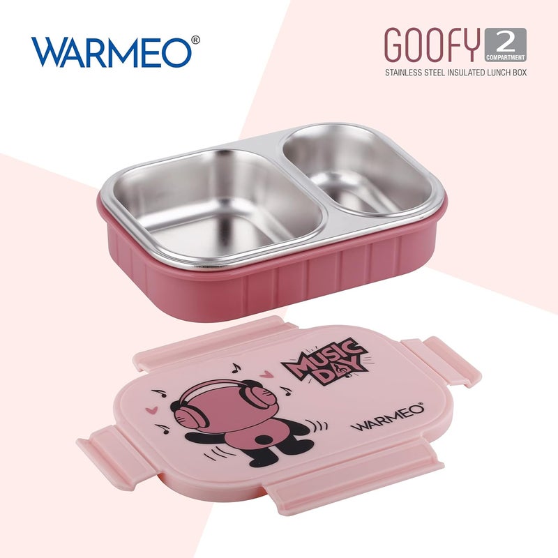 WARMEO صندوق غداء معزول غوفي مع قسمين خالي من BPA، صندوق غداء للأطفال، مثالي للمدرسة، النزهات، المكتب والأنشطة الخارجية - 500 مل وردي، فولاذ مقاوم للصدأ - Image 4