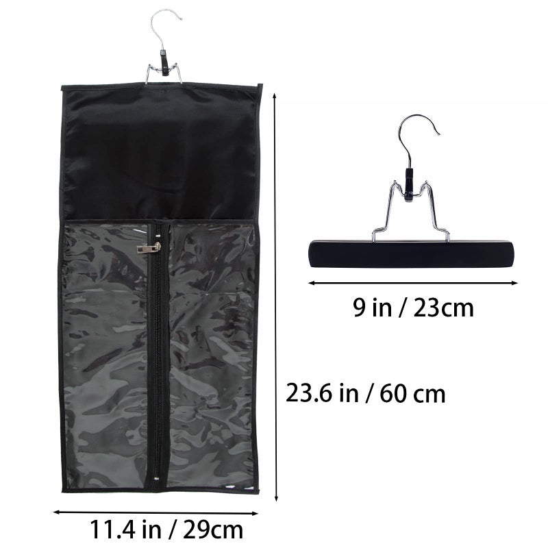 RJMBMUP 1 Pack Hair Extension Satin Storage Bag with Hanger Wig Holder Bundles Hairpieces Ponytail Wig Style Hair Travel Black Color - Image 3