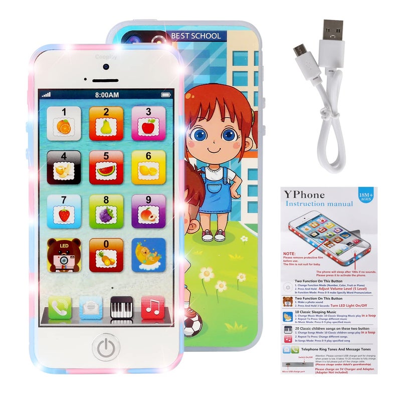 Cooplay 1X Child Phone Toy Toddler Rechargeable Smart Phone Play Music Song Educational Recharge Type-C Mobile For Baby Kids Children Infant - Image 4
