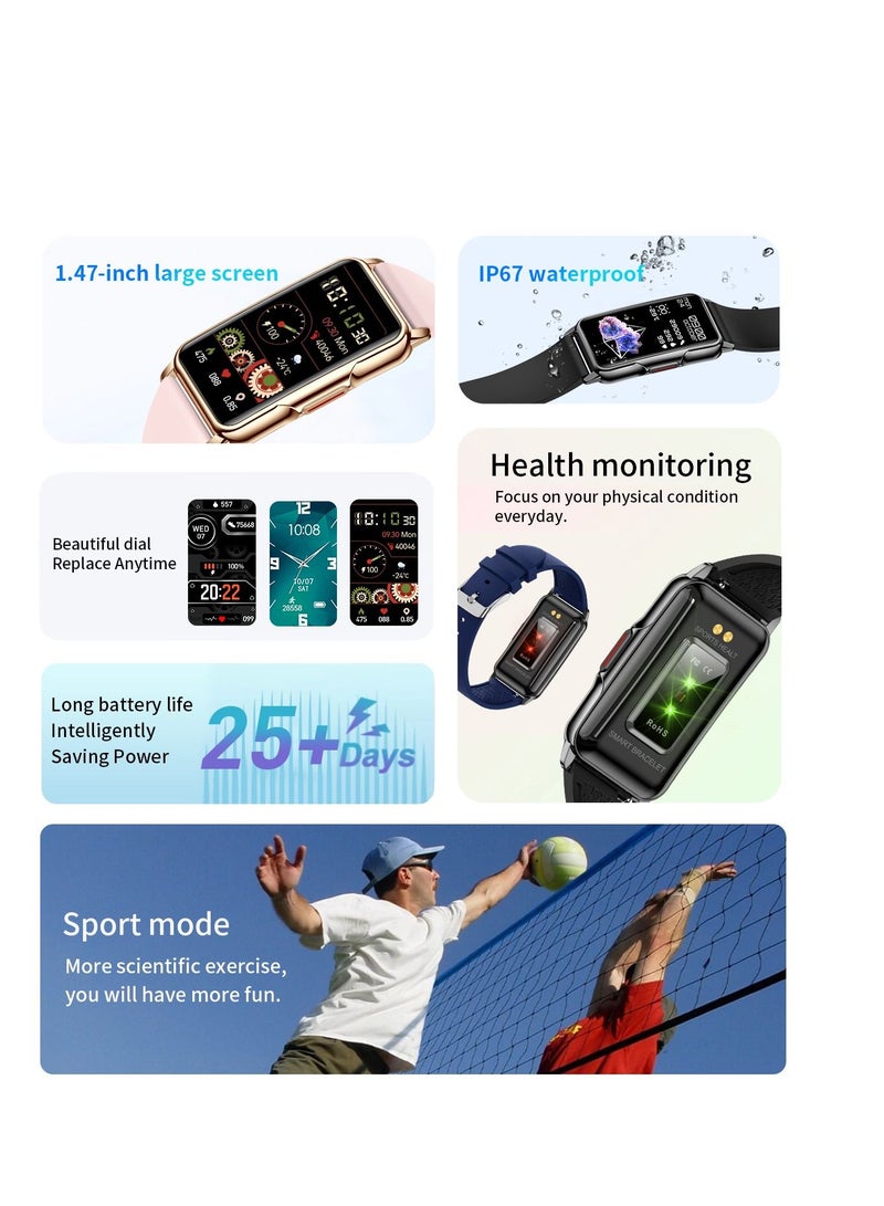 ارواق ساعة H80 مقاس 1.47 بوصة تعمل باللمس بالكامل IP67 شاشة مراقبة صحية مقاومة للماء 20 أوضاع رياضية 25 يومًا في وضع الاستعداد قرص مخصص متوافق مع نظام Android iOS - Image 2