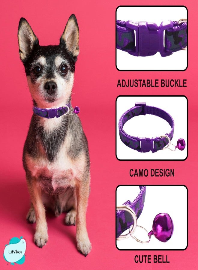 Litvibes Cat Collar with Bell,Kitten and Small Dogs Soft Adjustable Collar,Safe,Breakaway for Cats and Puppies - Purple (CAMO Design) - Image 5