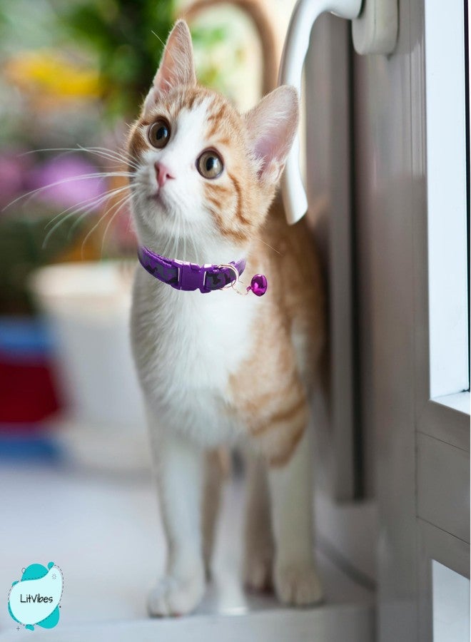 Litvibes Cat Collar with Bell,Kitten and Small Dogs Soft Adjustable Collar,Safe,Breakaway for Cats and Puppies - Purple (CAMO Design) - Image 4