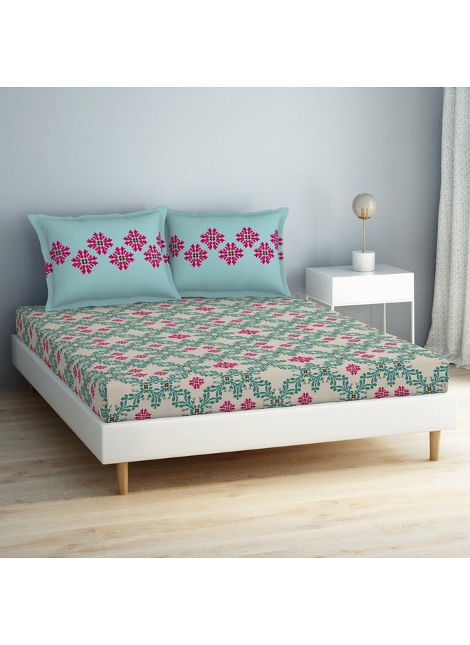 SPACES Spaces 100% Cotton Double Bedsheet (224 Cm X 254 Cm / 43Cm X 68 Cm) | 132 TC Percale Geometric Bedsheet & Pillow Covers Set (Whisper White)- Aurum  - Image 2