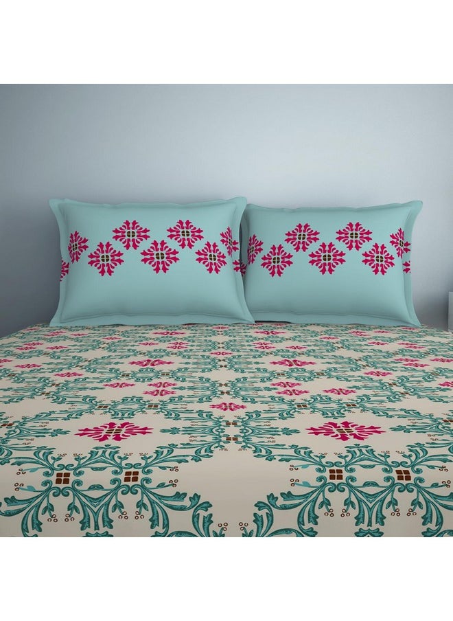 SPACES Spaces 100% Cotton Double Bedsheet (224 Cm X 254 Cm / 43Cm X 68 Cm) | 132 TC Percale Geometric Bedsheet & Pillow Covers Set (Whisper White)- Aurum  - Image 4