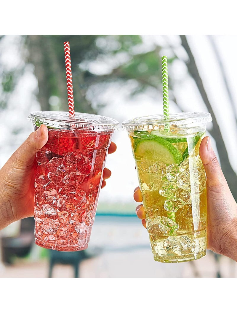 24Oz Pack of 500PC Disposable Plastic Juice Cups with Flat Lids Clear color Multi Uses