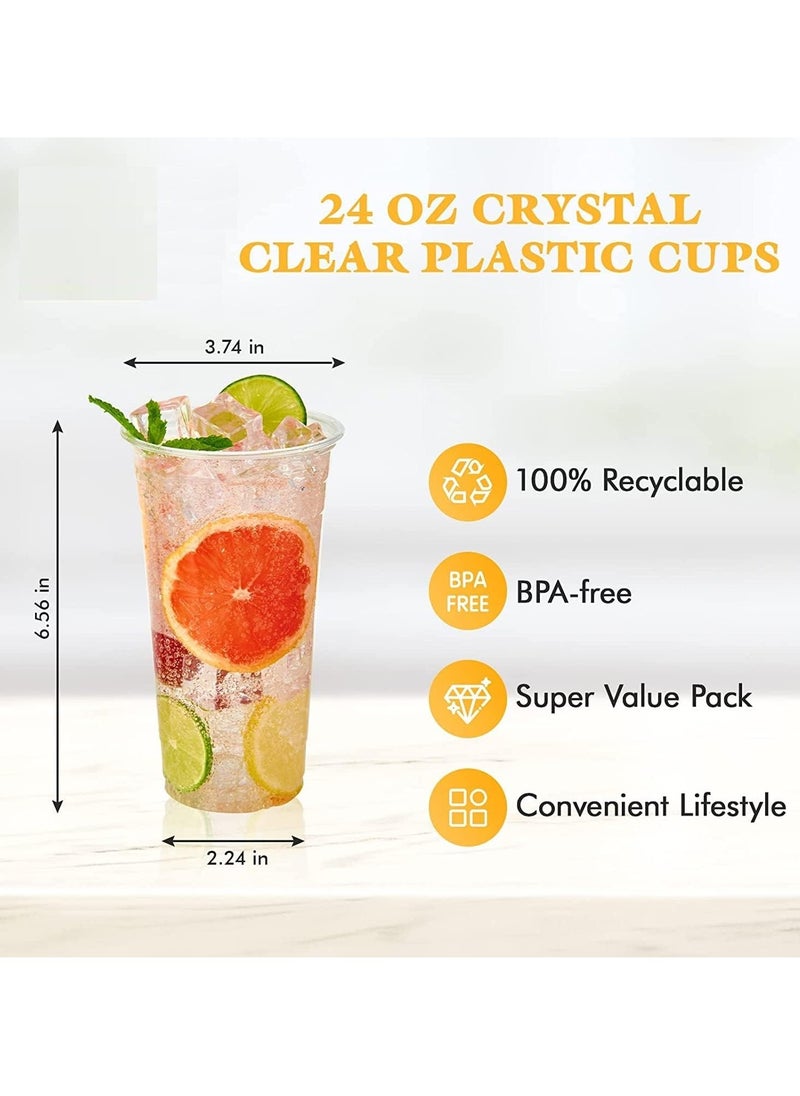 24Oz Pack of 500PC Disposable Plastic Juice Cups with Flat Lids Clear color Multi Uses