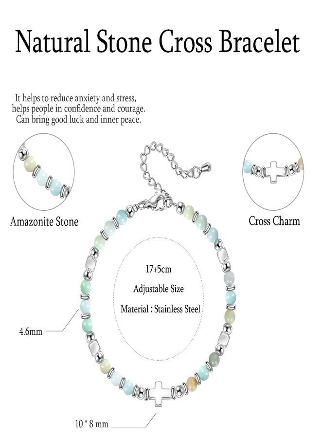 CANDYFANCY Dainty Beaded Bracelets For Women Natural Stone Blue Lapislazuli Cross Stainless Steel Bracelet Remember You Are Awesome-Inspirational Jewelry With Card Birthday Frienship Christmas Gift - Image 5