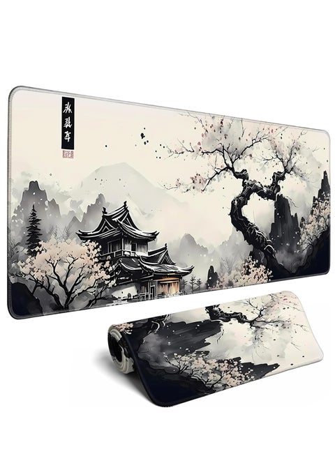 حصيرة مكتب يابانية كبيرة على شكل زهرة الكرز، لوحة ماوس للألعاب، لوحة مفاتيح ممتدة XL، حصيرة ماوس كمبيوتر محمول، حصيرة سطح مكتب 30 سم × 70 سم × 2 مم، ديكور مكتب