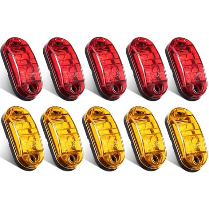 أكس سبرينج مجموعة مصابيح إشارة جانبية للمقطورة، 5 مصابيح كهرمانية و5 مصابيح ديود حمراء، مصابيح أمان LED عالية السطوع للمقطورات التجارية والمركبات الثقيلة - Image 2