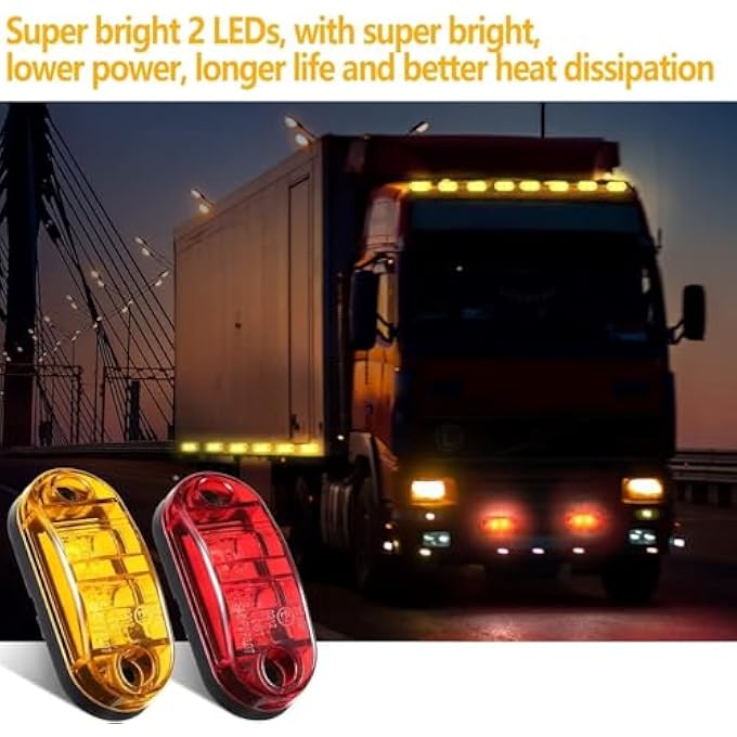 أكس سبرينج مجموعة مصابيح إشارة جانبية للمقطورة، 5 مصابيح كهرمانية و5 مصابيح ديود حمراء، مصابيح أمان LED عالية السطوع للمقطورات التجارية والمركبات الثقيلة - Image 5