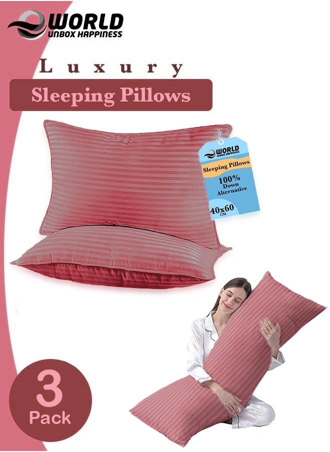 Eworld 3-piece Bedding Set Includes 2 Premium Bed Pillows & 1 Full-Body Pillow for Adults, Breathable & Ideal for Side Sleepers with Polyester Filling & Soft Cotton Cover, Available in Multiple Colors  - Image 1