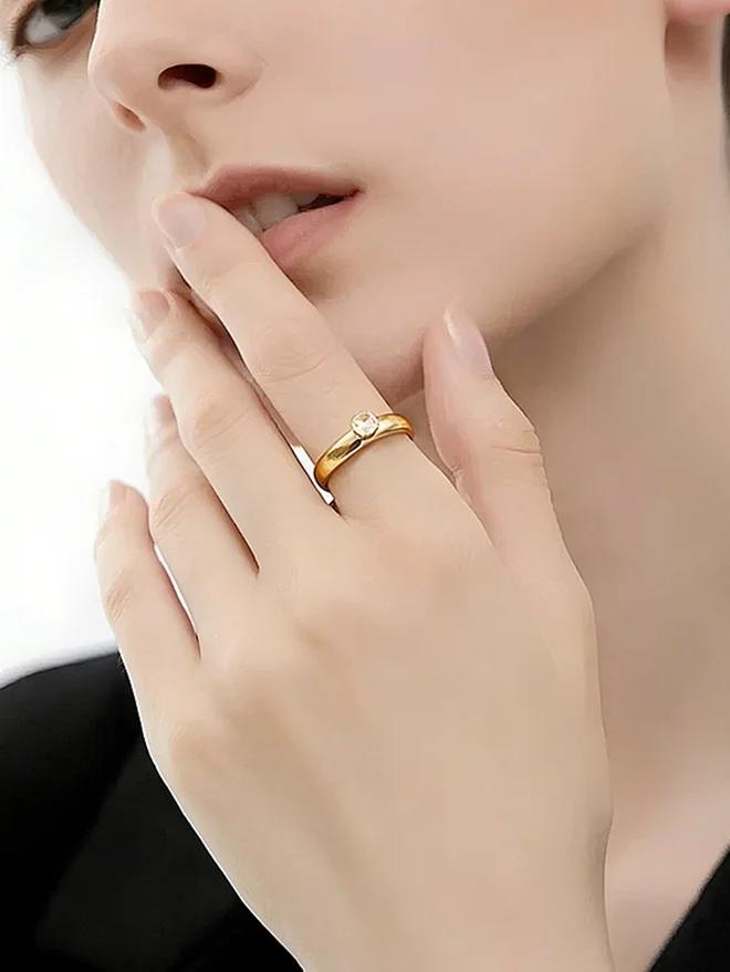 Take Two  Gold Ring with Sparkling Stone for Women | Best Price UAE