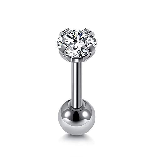 Zysta Pair Clear Cubic Zirconia 16G Earring Studs Round Rhinestone Diamond Stainless Steel Post Back Ball Screw Men Women Nose Helix Cartilage Ear Lobe Small Cute Piercing Jewelry - Image 4