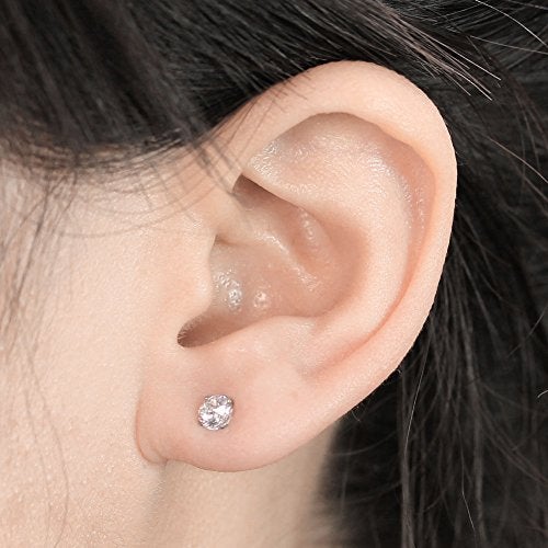 Zysta Pair Clear Cubic Zirconia 16G Earring Studs Round Rhinestone Diamond Stainless Steel Post Back Ball Screw Men Women Nose Helix Cartilage Ear Lobe Small Cute Piercing Jewelry - Image 2