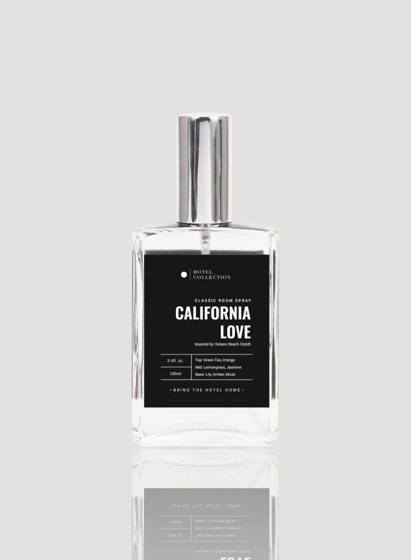 هوتيل كوليكشن بخاخ معطر للغرف بالزيوت العطرية "California Love" - ​​تجربة عطرية مستوحاة من الفنادق الفاخرة - مزيج الشاي الأخضر والبرتقال وعشبة الليمون - تركيبة لا تسبب الحساسية - معطر جو - 100 مل / 3.5 أونصة سائلة