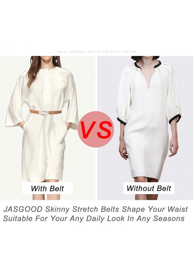 JASGOOD 2 Pack Women Retro Elastic Stretchy Metal Buckle Skinny Waist Belt 1 inch Wide - Image 4