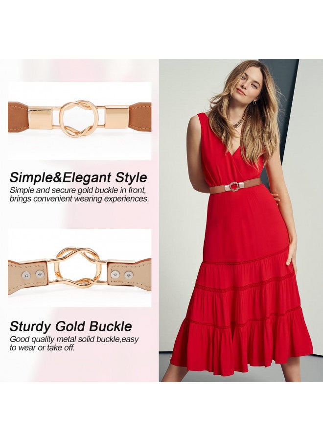 JASGOOD 2 Pack Women Retro Elastic Stretchy Metal Buckle Skinny Waist Belt 1 inch Wide - Image 2