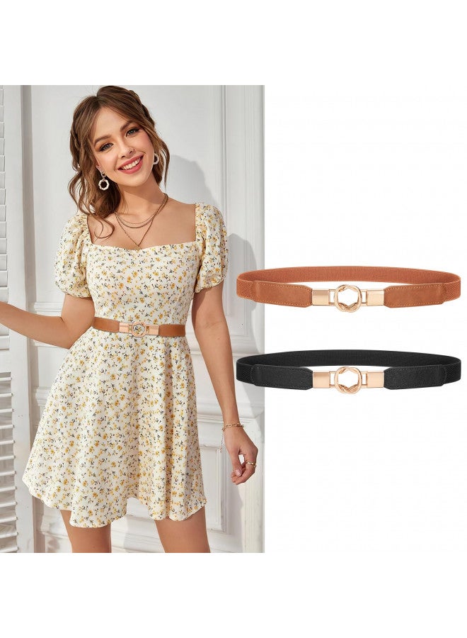 JASGOOD 2 Pack Women Retro Elastic Stretchy Metal Buckle Skinny Waist Belt 1 inch Wide - Image 1