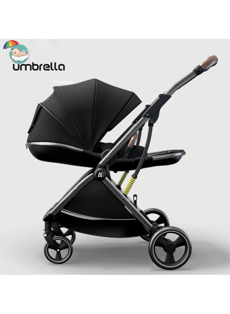 umbrella عربة أطفال مظلة X9 فاخرة باتجاهين - أسود - Image 2