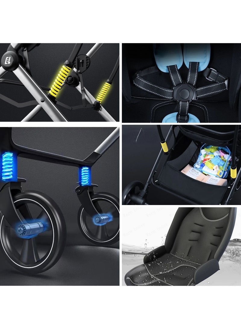 umbrella عربة أطفال مظلة X9 فاخرة باتجاهين - أسود - Image 3