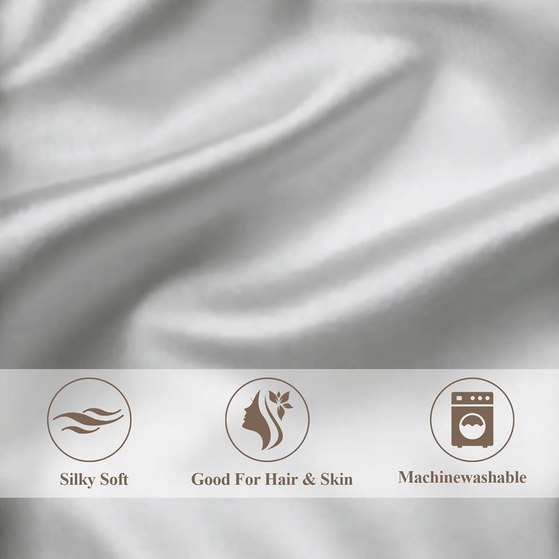 Vielit Queen Satin Pillowcase for Hair 2pc,Similar to Silk Pillow Cases,Easier Care Than Silk Pillowcase,Gifts for Women Men,Silver Grey,20x30 & Envelope Closure and 2 Satin Scrunchies - Image 5