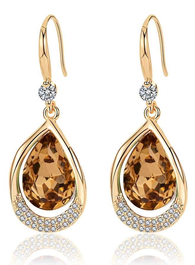 EVEVIC Austrian Crystal Halo Teardrop Hollow Drop Dangle Earrings for Women 14 K Rose Gold Plated Hypoallergenic Jewelry - Image 1