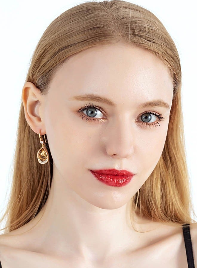 EVEVIC Austrian Crystal Halo Teardrop Hollow Drop Dangle Earrings for Women 14 K Rose Gold Plated Hypoallergenic Jewelry - Image 5