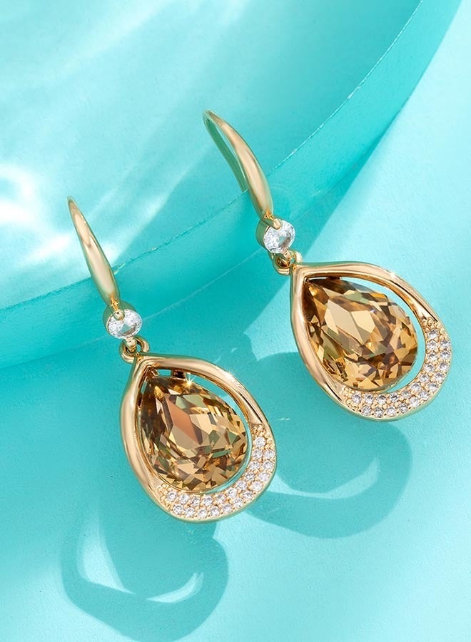 EVEVIC Austrian Crystal Halo Teardrop Hollow Drop Dangle Earrings for Women 14 K Rose Gold Plated Hypoallergenic Jewelry - Image 3
